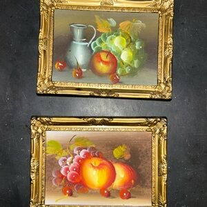 Vintage Elegant Gold Framed Fruit Art Set